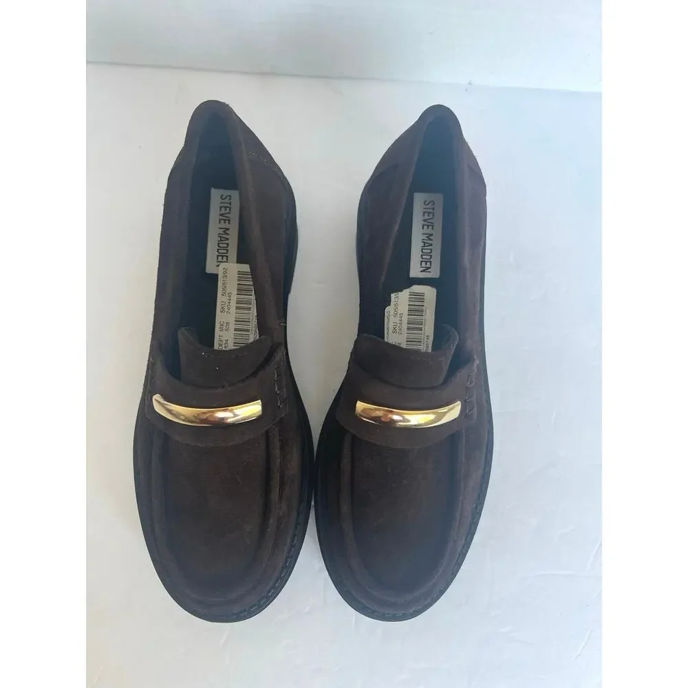 NWT Steve Madden Rodrigo‎ Brown Suede Slip On Lug Sole Loafer Platform Shoes 7.5